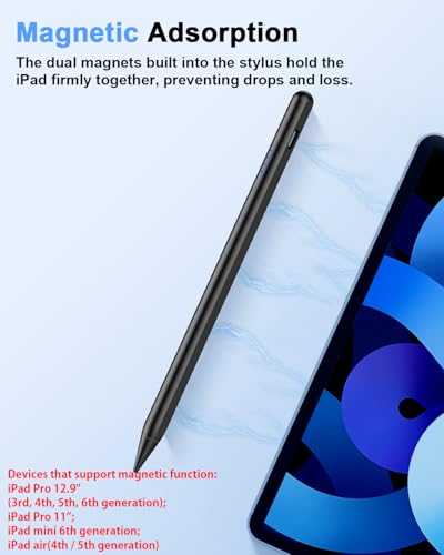 Stylus Pen for iPad (2018-2026), Fast Charge for iPad Pencil with Palm Rejection, Active Pen Compatible with Apple iPad A16 11/10/9/8/7/6, iPad Pro M5/M4/11/12.9", Mini 5/6, Air 3/4/5/M2/M3 (Black) - color: A19D-Black