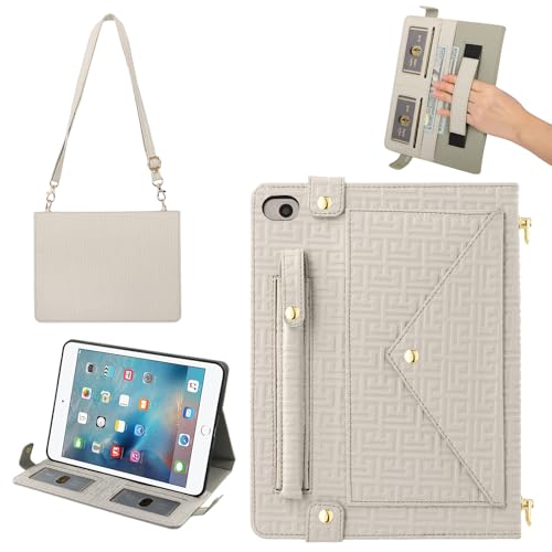 Handbag Case for iPad mini 5th 4th 3rd 2nd 1st Generation (Prior to 2019), Techcircle Elegant Crossbody Folio Stand Wallet Case with Pencil Holder, Card Slots, Hand Strap, Shoulder Strap, Off-White - color: 02 Off-White, size: iPad Mini 5/4/3/2/1 7.9"