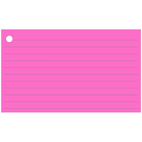 Colonial Cards: 150 Color Cardstock 3" x 5" Index Cards, Bright Pink, Lined Landscape Format with Corner 1-Hole Punched and 4 Binder Rings - color: Pink