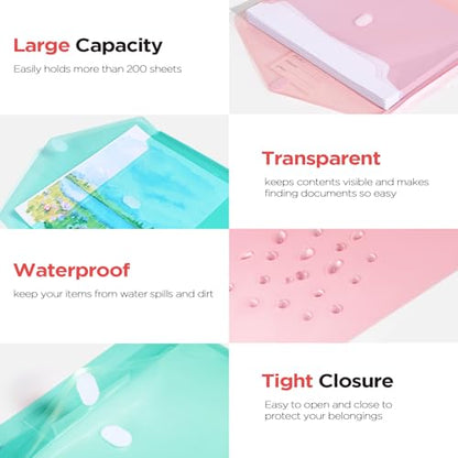 Sooez 10Pack Plastic Envelopes, Plastic File Folders, Clear Folders for Documents Trendy Colors, Super Heavyweight Document Holders, Storage Pouches, File Envelopes for School Office Supplies - style: Trendy/A4