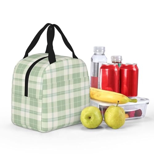 Lunch Bag Pastel Green Plaid Insulated Lunch Box Reusable Cooler Tote for Adults Student Girl Boy Work Office School Picnic Over 3 Years Old - color: B0371