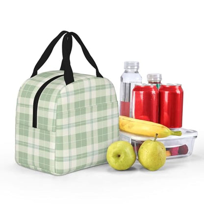 Lunch Bag Pastel Green Plaid Insulated Lunch Box Reusable Cooler Tote for Adults Student Girl Boy Work Office School Picnic Over 3 Years Old - color: B0371