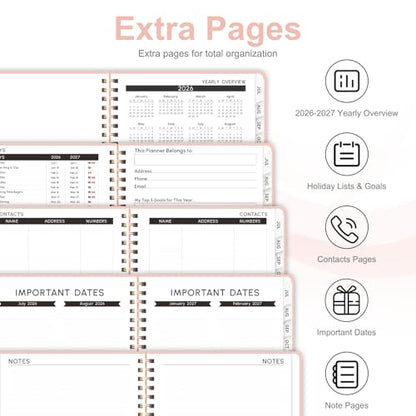 Planner 2026-2027, Weekly and Monthly Academic Year Calendar Planner, July 2026 - June 2027, Daily Agenda Book for Office School Supplies, A5(6.3'' x 8.5'') - color: C-Pink, size: 6.3"x8.5"(Jul 2026-Jun 2027)