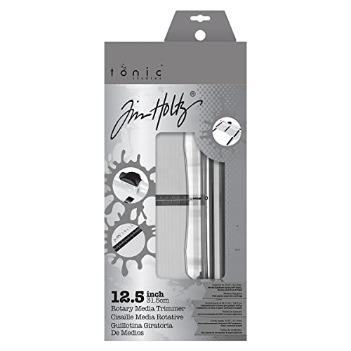 Tonic Studios Paper Cutter Tool - Rotary Trimmer for Scrapbooking, Cardstock, Vinyl, Photos - 12.5 Inch Cutting Length with Extendable Ruler and Grid Lines, White