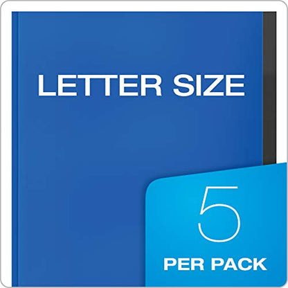 Oxford 2 Pocket Folders with Prongs, Sturdy Plastic Portfolios, Anti-Tear Edges, Letter Size, Purple, Red, Blue, Green, Black, 5 Pack (89117) - size: 5 Count (Pack of 1), style: With Prongs