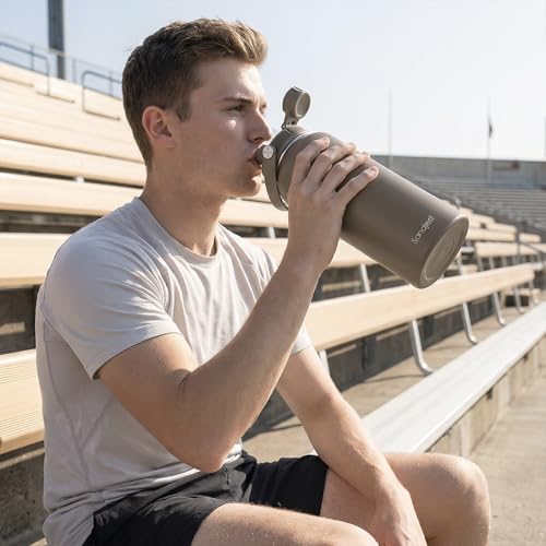 Insulated Stainless Steel Water Bottle 32oz, Vacuum Chug Lid Travel Tumbler for Men Friends Dad Brothers, Birthday Christmas Fathers Day (Dark Grayish Brown) - color: Solid Color 3