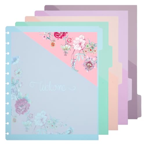 5 Pcs Discbound Dividers with Pockets and Tabs 11" x 9.5" Disc Notebook Binder Inserts Plastic Index Dividers Blank Index Divider for Planner Folder Office School (11 Holes)