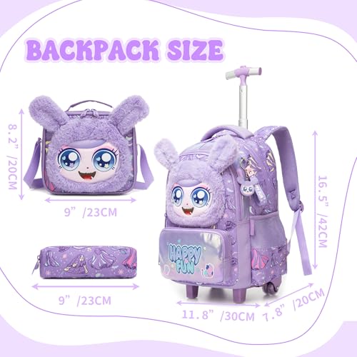 Meetbelify Rolling Backpack for Girls Backpacks with Wheels for Elementary Student Kids School Travel Bag for Girls Ages 6-8 Years Old Purple - color: Purple