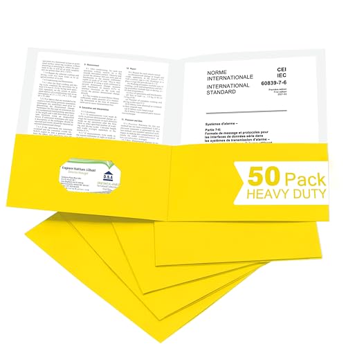 Zzrywuty 50 Packs Yellow Two Pocket File Folders with Business Card Slot,Textured Paper,Letter Size,Holds 100 Plus Sheets for School,Office,Business - color: Yellow-50pcs