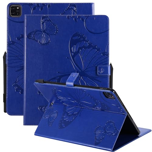 Dteck Wallet Case for iPad Air 13 Inch M2 2024 & iPad Pro 12.9 2022/2021/2020/2018 with Pencil Holder,Embossed Butterfly Auto Sleep/Wake PU Leather Smart Stand Girls Cute Folio Pocket Cover,Blue - color: 10 Blue