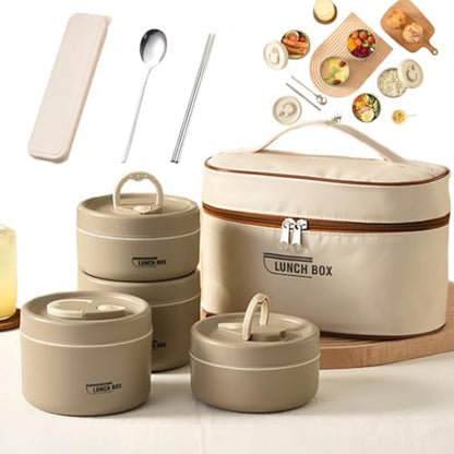 Portable Insulated Lunch Container Set, 2026 Upgraded Stainless Steel Lunch Container, 4 Tier Separat With Insulated Lunch Bag, Hot Food Lunch Containers, Unisex,For Work Picnics Camping (Brown4-Tier) - color: Brown4-Tier