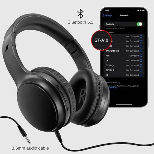 Bingozones A10 Noise Cancelling Headphones Wireless, Black Bluetooth Headset with Mic, Bluetooth 5.3, HiFi Stereo Sound, Deep Bass, 20+H Playtime, Lightweight On Ear Wired Headphones for Tablet/PC - color: #3 ANC Black