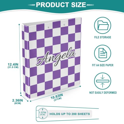 Custom 3 Ring Binder 1.5 Inch Round Rings Purple Checkered Personalized Name Binders Organizer Fashion View Binder with 2 Pockets for School Office Supplies - color: Multi09