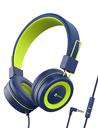 iClever Kids Headphones with Microphone, 85dB/94dB Volume Limited, Stereo 3.5mm Jack, Tangle-Free Wired Headphones for Boys/Girls/School/Travel/iPad, Green - color: Blue,Green