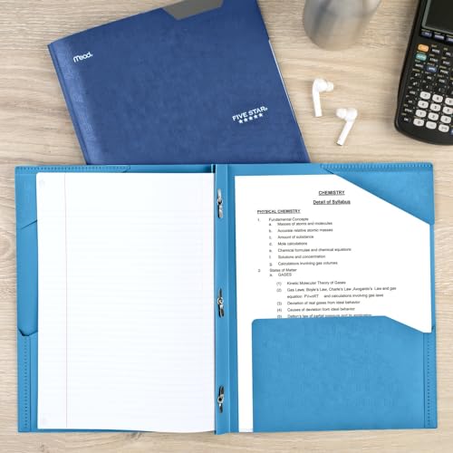 Five Star Folder, 2 Pocket, 8-1/2" x 11" | Plastic | Tidewater Blue | Prong Fasteners | Pack of 2 - color: Tidewater Blue, size: 1 Count (Pack of 2)