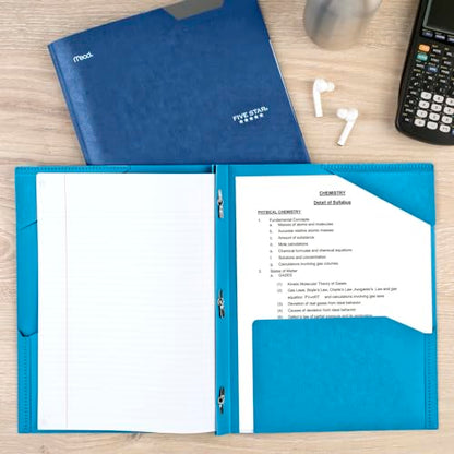 Five Star Folder, 2 Pocket, 8-1/2" x 11" | Plastic | Tidewater Blue | Prong Fasteners | Pack of 2 - color: Tidewater Blue, size: 1 Count (Pack of 2)