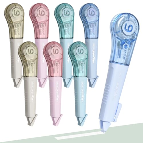 Temiary 8 Pcs Correction Tape Pens, Aesthetic for Instant Correction, Easy to Use, Pen Shaped Applicator for Office School Supplies, 1/5 Inch x 236 Inches
