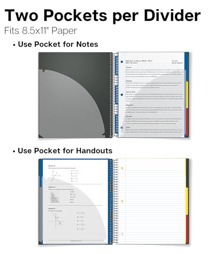 Dunwell 3-Subject Notebook College Ruled 8.5 x 11 (Black), 150 Sheets (300 Pages), Spiral Notebook 8.5x11 with Tabs, Movable Dividers, Storage Pockets, Protective Plastic Covers - color: Black