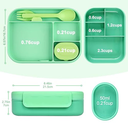 Caperci Bento Lunch Box for Kids - 5.8 Cups Stackable Leakproof Bento Box Adult Lunch Box with Sauce Container - Idea for School, On-the-go, Built-in Utensil Set, BPA Free (Green) - color: Green