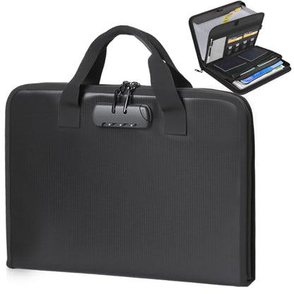 Accordion File Organizer with Combination Lock,Fireproof Expanding File Folder with Multi Pockets,13 Pockets Document Organizer with Handle & Labels,Portable Home Travel Safe Storage Letter A4 Files