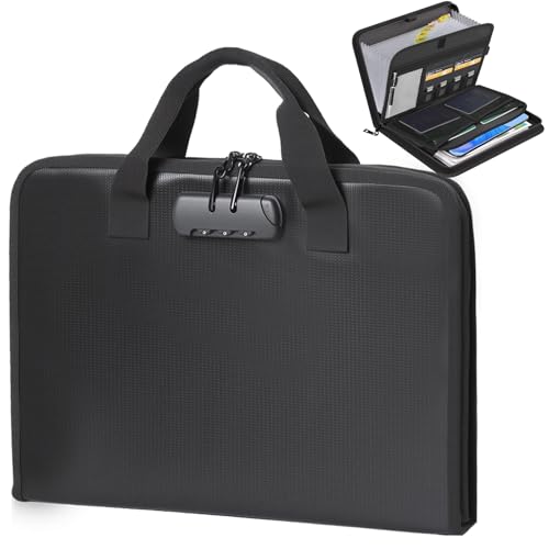 Accordion File Organizer with Combination Lock,Fireproof Expanding File Folder with Multi Pockets,13 Pockets Document Organizer with Handle & Labels,Portable Home Travel Safe Storage Letter A4 Files