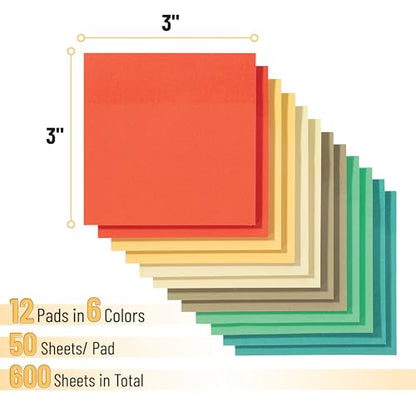 Mr. Pen- Sticky Notes, 3"x3", 12 Pads, 600 Sheets, Retro Colors | Sticky Notes Bulk, Self-Stick Note Pads, Perfect for Office, School, Home, Study & Organization - color: Retro