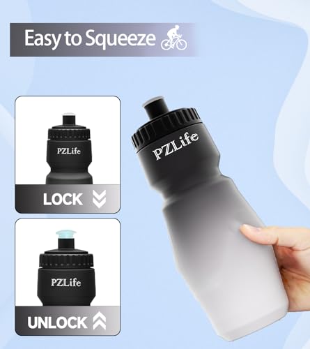 2 Pack Bike Water Bottle, BPA Free 24oz Cycling Water Bottles,Leak proof, with Capacity Scale Pull Top Lid, Reusable Sport Squeeze Water Bottle, for Bicycle, Gym,Running - color: y-Blue+black
