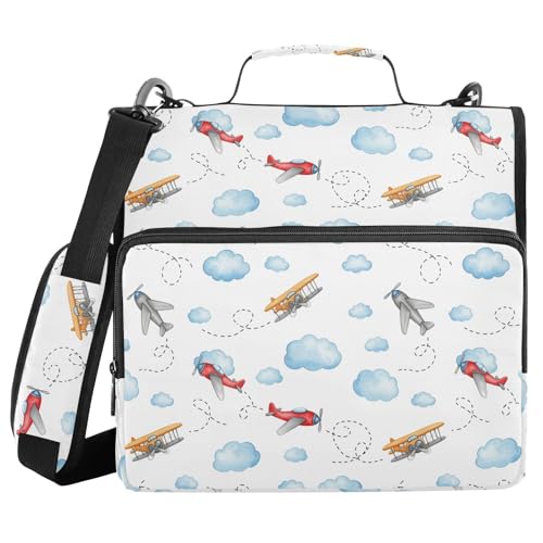 Airplane Blue Cloud Zipper Binder Bag 3 Ring with Shoulder Strap Zippered Binder Fits 13 Inch Laptop File Folder Document Organizer for College Office Supplies - color: Airplane Blue Cloud
