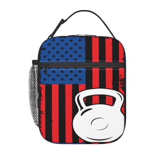 Kettlebell Fitness American Flag Lunch Bag 10In | Insulated Lunch Box Reusable Tote Bag For Picnic Office For Women Men - color: Style 5