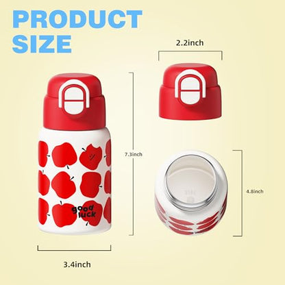 SDGA+ 22 oz Kids Water Bottle with Lid and Straw, Insulated Stainless Steel Tumbler Leak Proof, Portable Iced Travel Coffee Mug, Apple - color: Red Apple