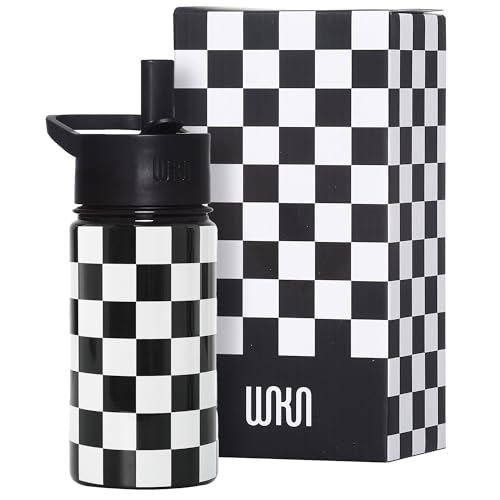 Wildkin Kids Stainless Steel Water Bottle, 14oz, Black and White Checkered | 14oz insulated steel water bottle — coordinates with matching Wildkin backpacks - color: Black and White Checkered, size: 14 Oz
