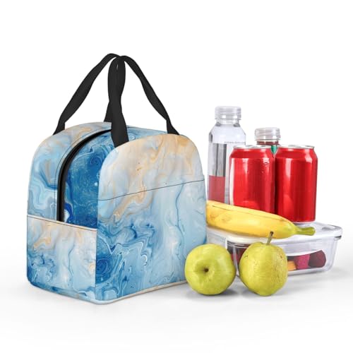 Lunch Bag Blue Marble Pastel Insulated Lunch Box Cooler Tote for Adults Student Boys Girls Women Men Work Office School Picnic Beach Reusable Lunchbox - color: B036