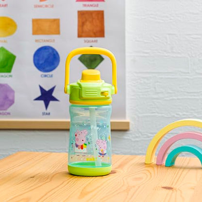 Zak Designs Peppa Pig Beacon Kid Water Bottle for Travel or At Home, 12oz Plastic is Durable and Leak-Proof with Liquid Lock Spout, Cover, Carry Handle, Protective Base (Peppa, George) - color: Peppa Pig