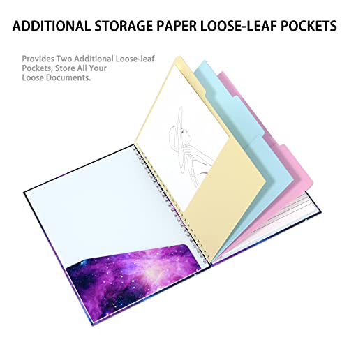 Rimilak Spiral Clipboard Folio with Refillable Lined Notepad, 14.5 x 9.8 In, Hardcover Cover with 5 Interior Pockets, Elastic Band and Pen Loop Series. Cute Stylish Clipfolio, Galaxy - color: Galaxy