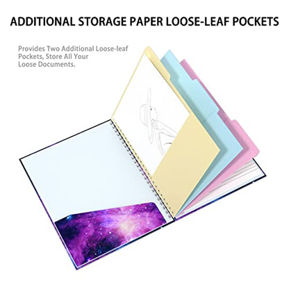 Rimilak Spiral Clipboard Folio with Refillable Lined Notepad, 14.5 x 9.8 In, Hardcover Cover with 5 Interior Pockets, Elastic Band and Pen Loop Series. Cute Stylish Clipfolio, Galaxy - color: Galaxy