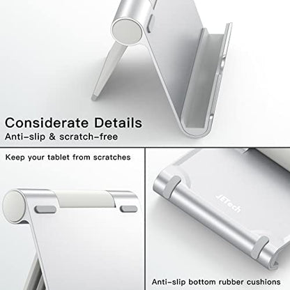 JETech Foldable Tablet Stand for 4-11" Tablets and Phones, Silver | Adjustable Portable Desktop Holder, Foldable Dock for iPad/iPad Pro/Air/Mini, Galaxy Tab A8/A7 Lite/A7/S8/S7, Kindle, etc - color: Silver