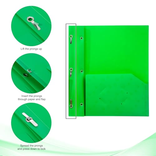 ViVin Plastic Folders with Pockets and Prongs,6 Pack,Heavy Duty 2-Pocket File Folder with 3 Fasteners,Fits Letter Size Paper,for School Home and Office(Bight Green) - color: Bight Green, size: 6 PACK