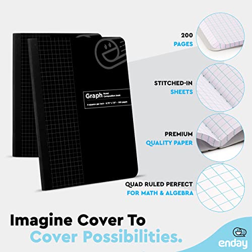 Enday Graph Paper Composition Notebook, Hard Cover Graphing Notebooks, 4 Squares Per Inch Premium Quad Ruled Notebook, 100 Sheets Graphing Notebook for school Journal and Office (2 Pack) - color: BLACK, size: 2