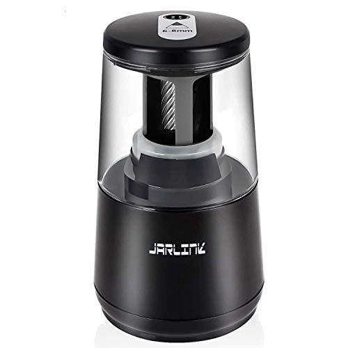 JARLINK Electric Pencil Sharpener, Heavy Duty Helical Blade, Auto Stop | Suitable for No.2/Colored Pencils(6-8mm), Dual Power AC Adapter/Battery Operated in School Classroom Office Home, Black - color: Black