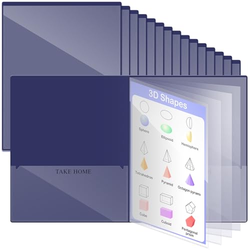 Henoyso 24 Pcs School and Home 2 Pocket Folders with 4 Clear Inner Pockets Plastic Heavy Duty Homework Folders Parent Teacher Communication for Student Home Office Classroom,11 x 9 Inch (Navy Blue) - color: Navy Blue