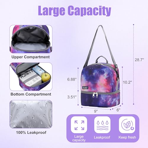 NEW TILAMI 19 Inch Rolling Backpack with Lunch Bag for Girls Boys Wheeled Laptop Backpack Durable Carry-on Bag School Travel, Purple Starry - color: Purple Starry