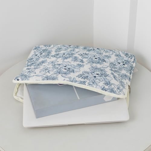 13.3 Inch Laptop Sleeve, Cute Flower Printed Puffy Case, Quilted Floral Protective Cover for Mac-Book Air/Pro, Aesthetic Laptop Carrying Bag - color: Dark Blue