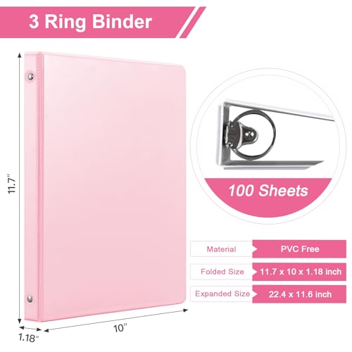 SUIN 1/2-Inch 3 Ring Binders with 2 Interior Pockets, Basic 0.5'' Binders Holds 100 Sheets Letter Size, Office School Home, 6 Pack - color: Pink
