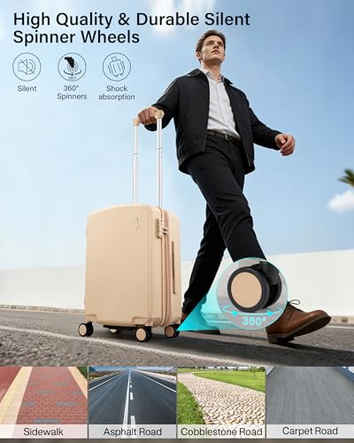Hanke 20 Inch Expandable Carry On Luggage, 22x14x9 Airline Approved, TSA Lock Hard Shell Lightweight Suitcase for Men Women (Cuba Sand) - color: Cuba Sand, size: 20 Inch EXT