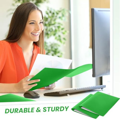 Yeaqee 60 Pcs Plastic Folders with Pockets and Prongs Plastic Folder 2 Pockets 3 Prongs with Business Card Slot Back to School Folders for Students, Teachers, Office Workers (Fresh Green) - color: Fresh Green