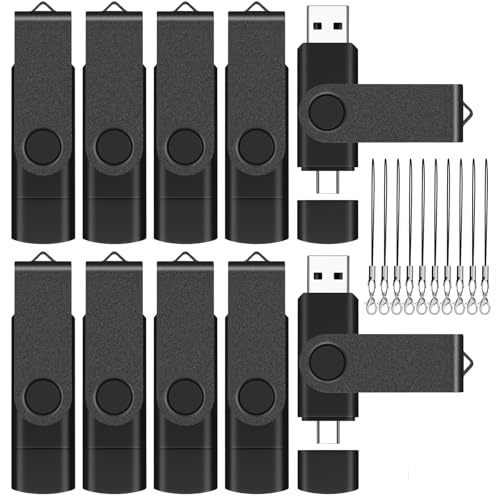 4GB 10-Pack USB-C 2-in-1 Flash Drive EASTBULL OTG USB 2.0 Type-C Drive Black - color: 10P-Black-4GB