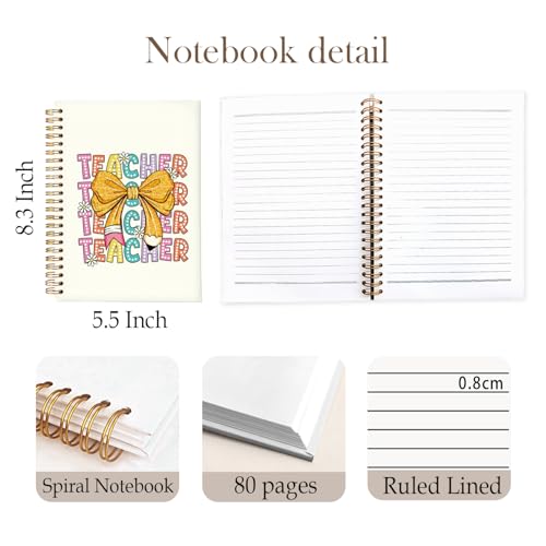 Teacher Notebook Journals, Teacher Appreciation Gifts for Women, Cute Bow Hardcover College Ruled Spiral Notebook Journal for Work Notes Journaling, 5.5x8.3 Inch - color: Bow