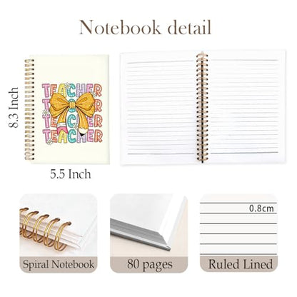 Teacher Notebook Journals, Teacher Appreciation Gifts for Women, Cute Bow Hardcover College Ruled Spiral Notebook Journal for Work Notes Journaling, 5.5x8.3 Inch - color: Bow