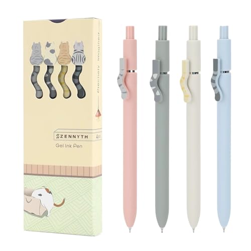 Ddaowanx Cute Cat Pens,4 Pcs 0.5mm Quick Dry Black Ink Gel Pens | Fine Point Smooth Writing Pens for Nurses and Teachers,Kawaii Office&School Supplies,Cat Lover Gifts for Women - color: 4 Pcs Morandi Cat-Black Ink