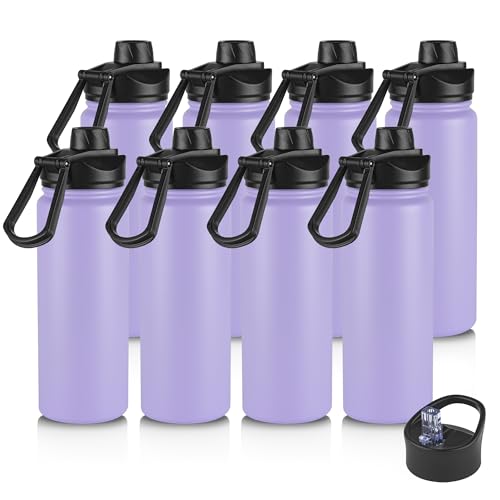 VEGOND 24oz Insulated Water Bottle with Straw Lid, Stainless Steel Metal Water Bottle with Straw & Wide Mouth Lid, Double Wall Vacuum Water Bottle for Hiking Camping, Lavender 8 Pack - color: Lavender, size: 24oz-8 Pack